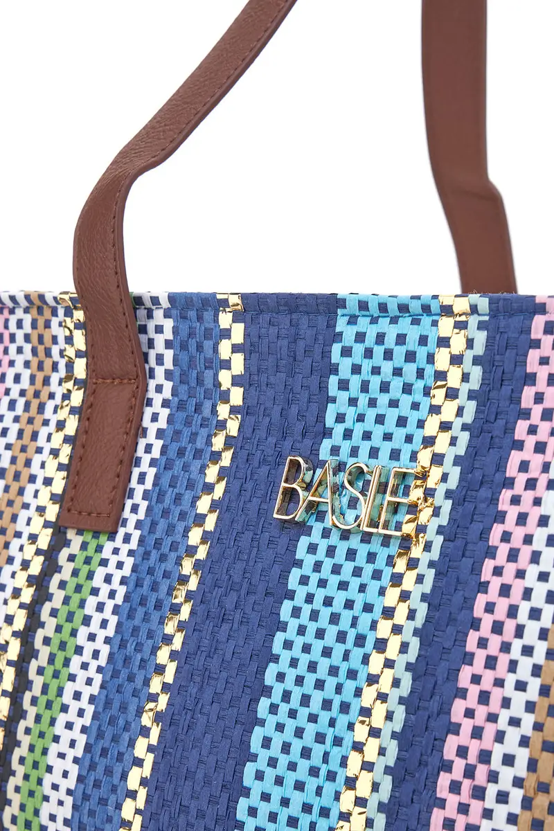 Borsa multicolore con manici marroni in tessuto Basile BA23633 miniatura 2