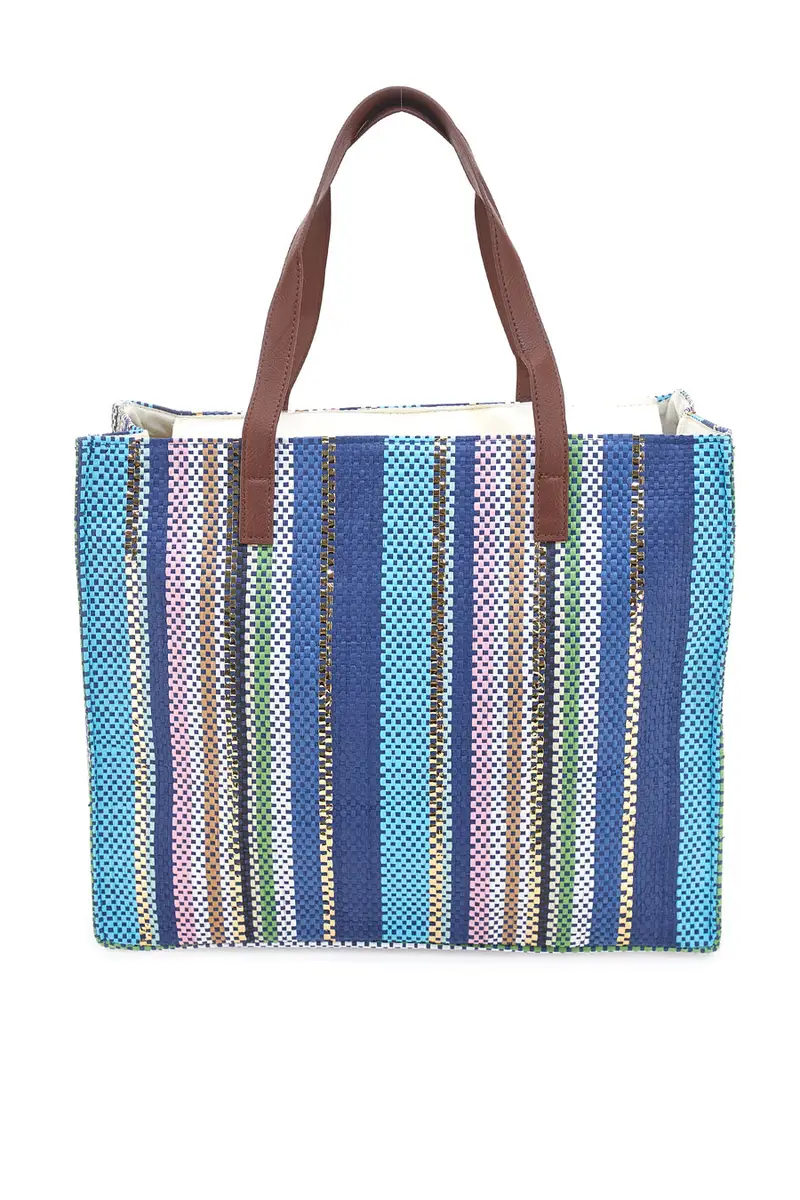 Borsa multicolore con manici marroni in tessuto Basile BA23633 miniatura 3