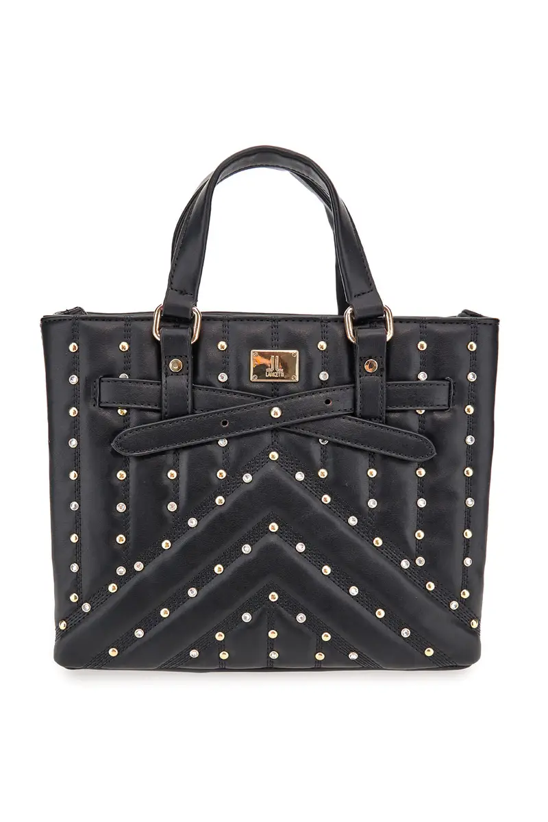 Borsa nera con borchie e tracolla removibile Lancetti CLASH