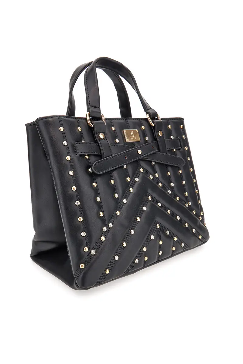 Borsa nera con borchie e tracolla removibile Lancetti CLASH miniatura 2