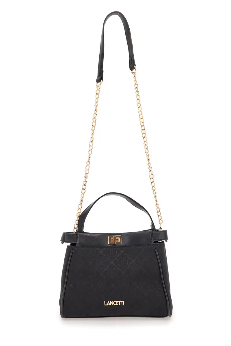 Borsa nera con tracolla con catenella Lancetti Seyla