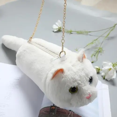 Borsa Per Animali Di Peluche, Borsa A Forma Di Gatto Di Peluche Simpatico Cartone Animato, MiniBorse A Tracolla Pelose miniatura 3