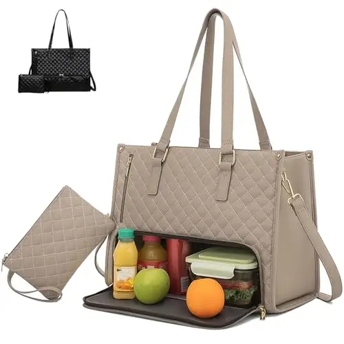 Borsa per il pranzo 2 in 1 da donna, borsa per il pranzo 2 in 1, borsa per laptop da 15,6 pollici con scomparto isolato