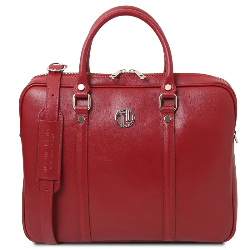 Borsa porta computer da donna in pelle saffiano Rosso