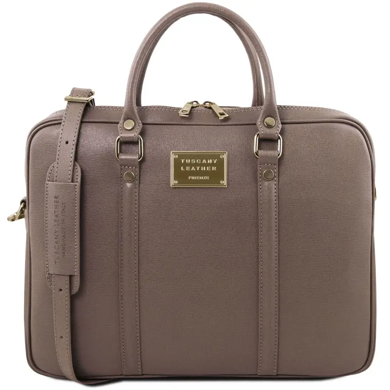 Borsa porta computer da donna in pelle saffiano Talpa scuro