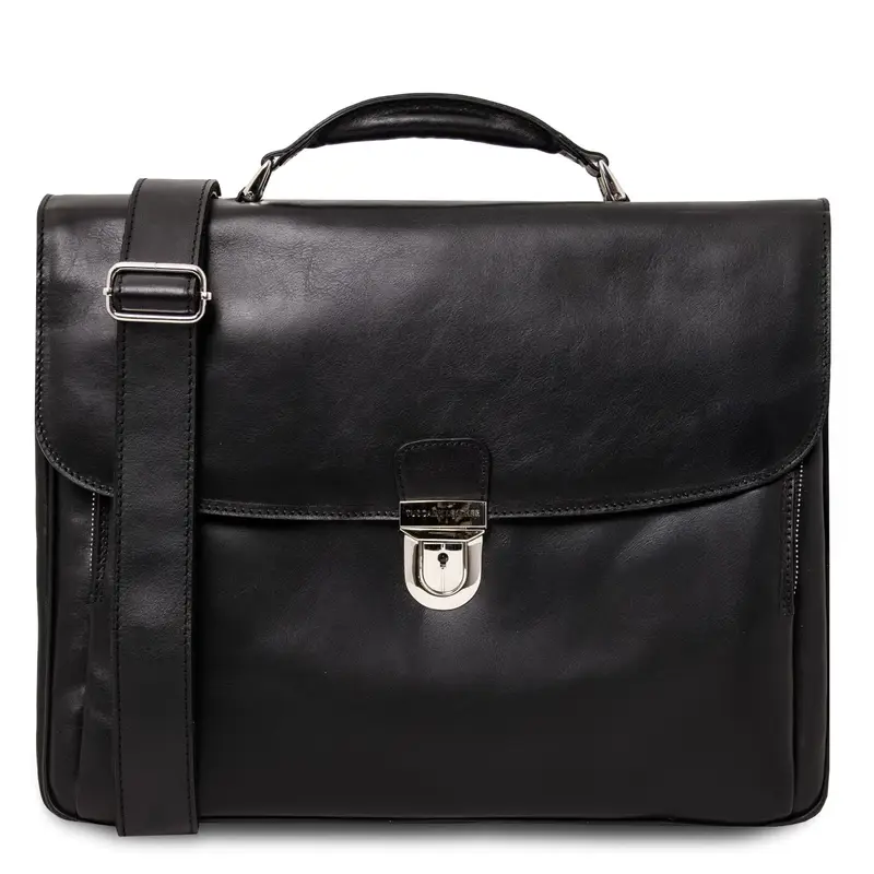 Borsa Porta computer multiscomparto in pelle Nero