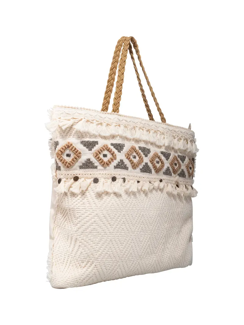 BORSA RICAMI E INTRECCI | Colore: Bianco | Taglia: One size