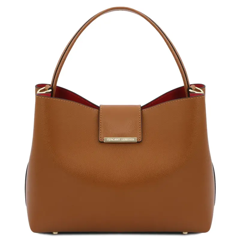 Borsa secchiello in pelle Cognac