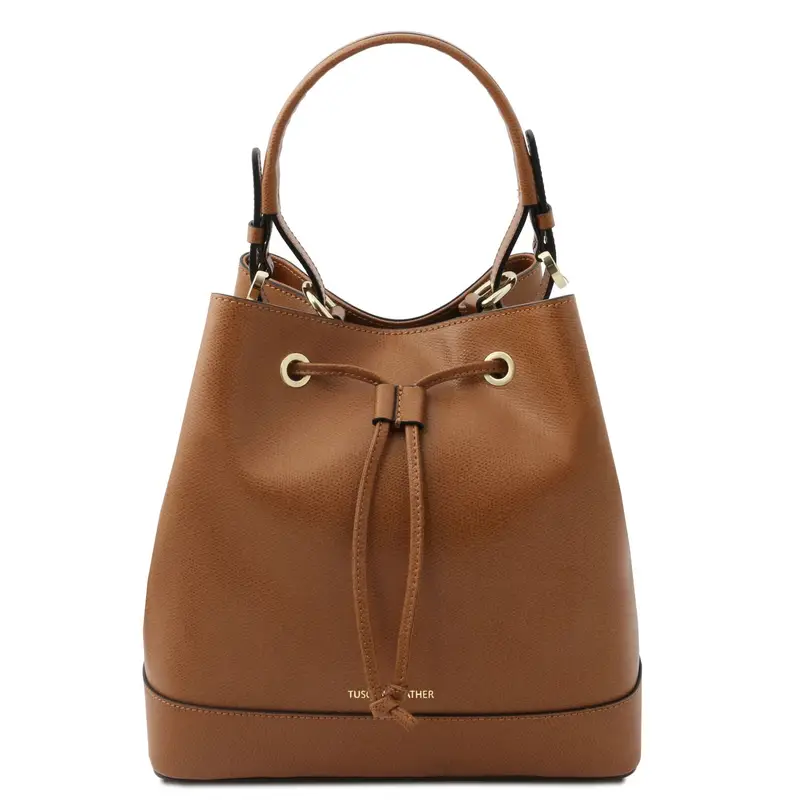 Borsa secchiello in pelle Cognac