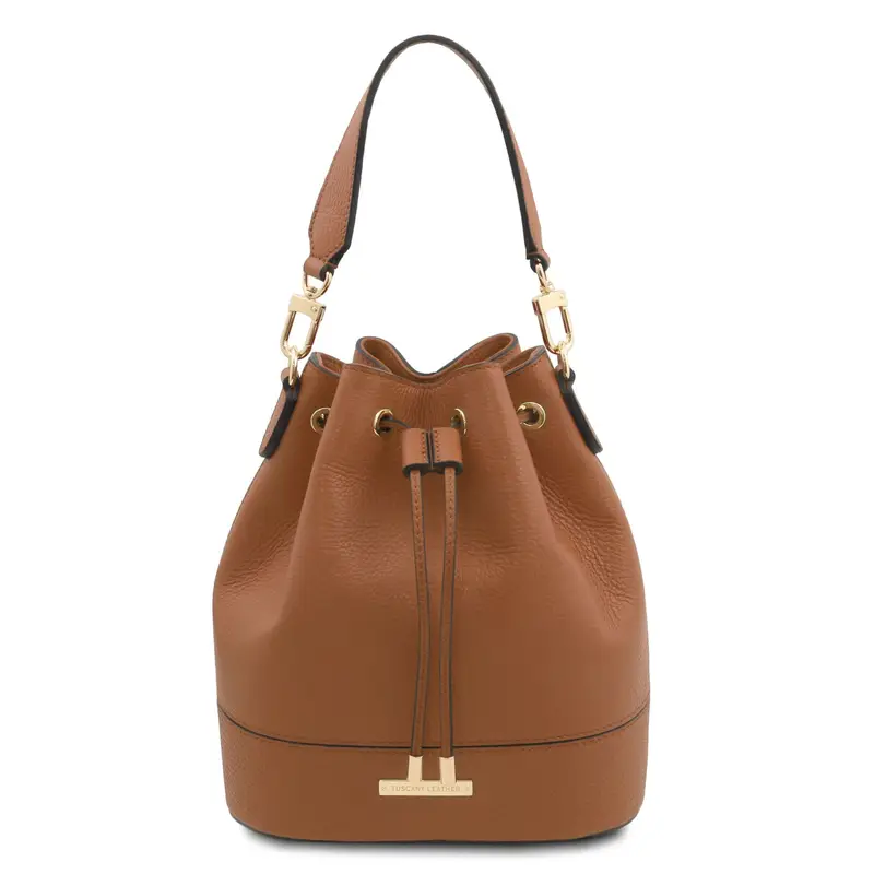 Borsa secchiello in pelle Cognac