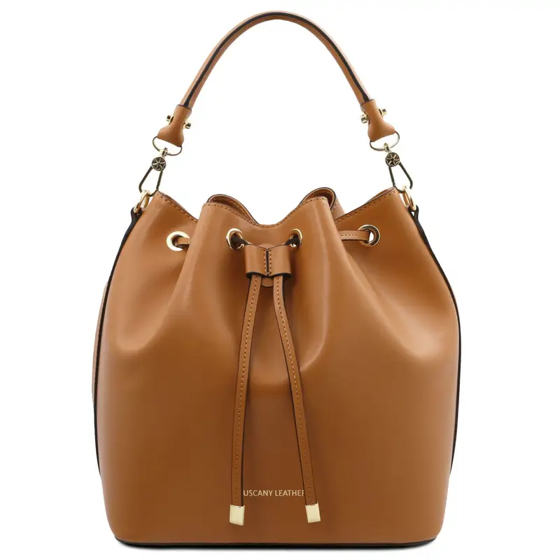 Borsa secchiello in pelle Cognac