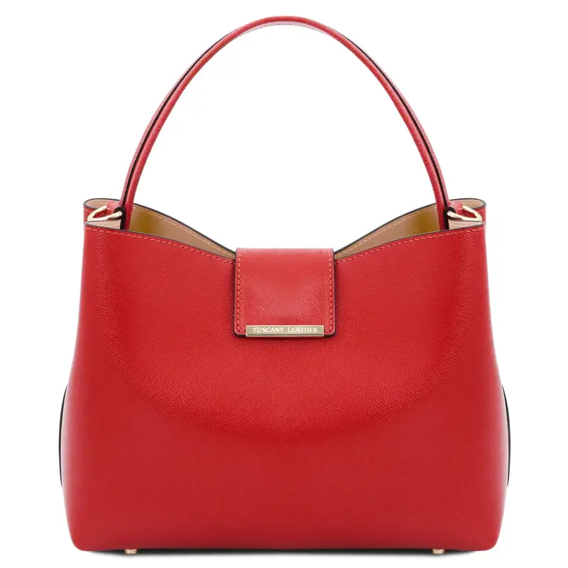 Borsa secchiello in pelle Rosso Lipstick