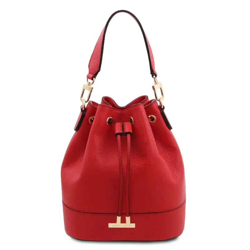 Borsa secchiello in pelle Rosso Lipstick