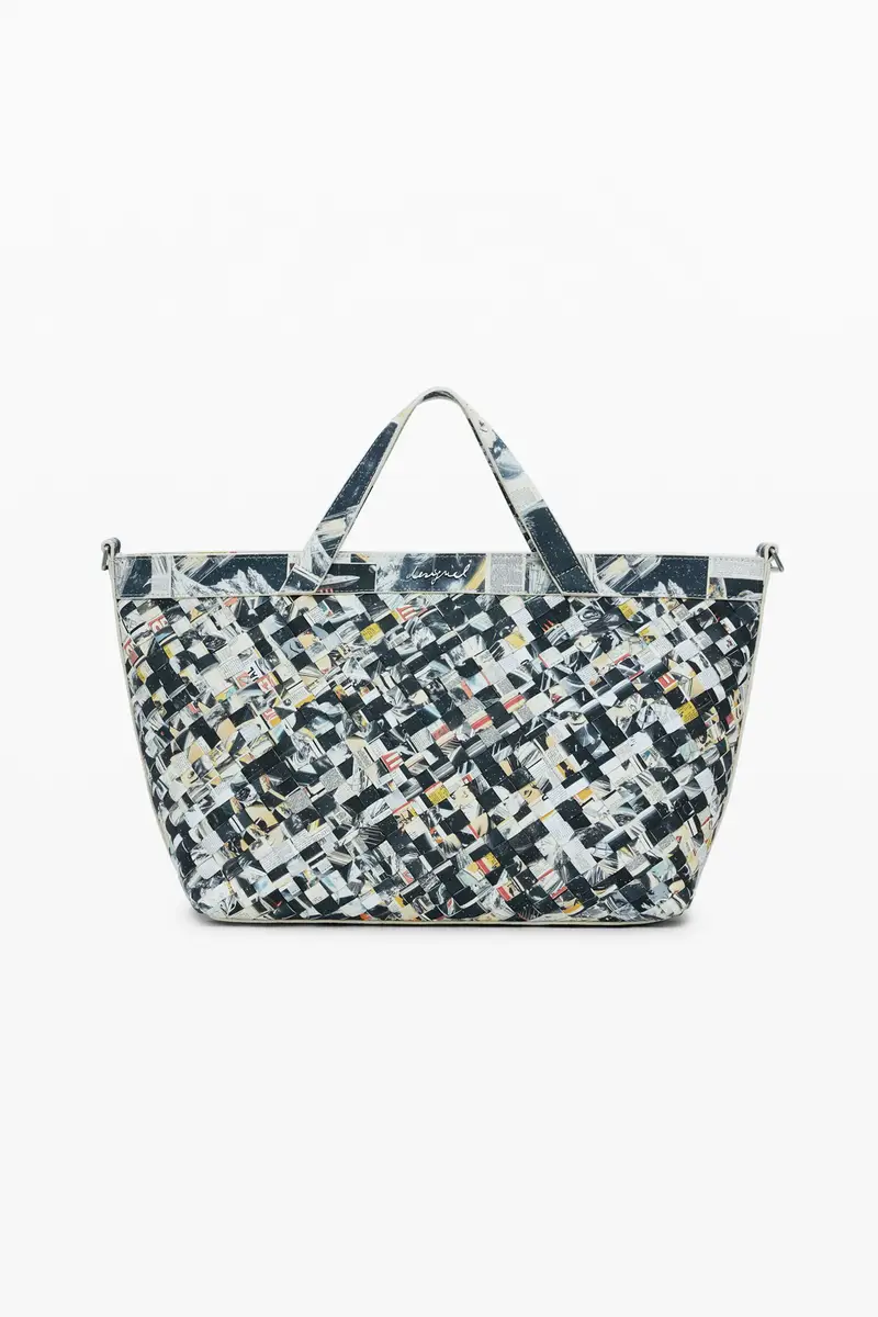 Borsa shopper intrecciata di medie dimensioni