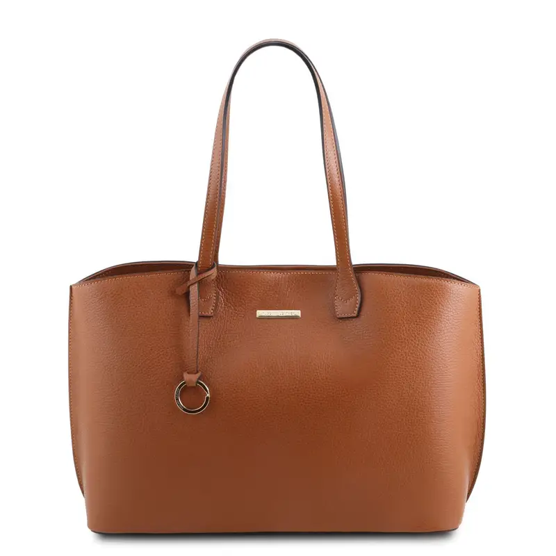 Borsa shopping in pelle Cognac