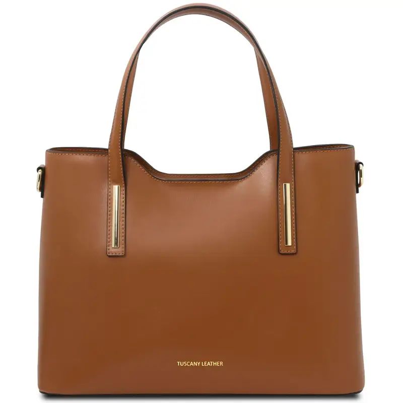Borsa shopping in pelle Cognac