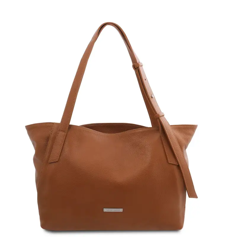 Borsa shopping in pelle morbida Cognac