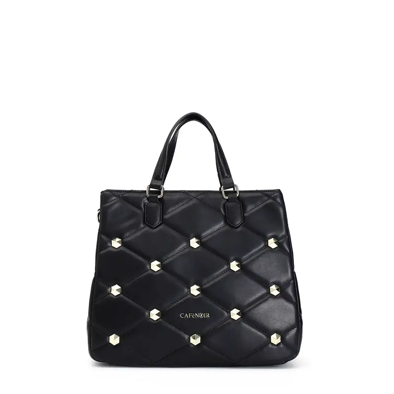 borsa shopping trapuntata con borchie esagonali nero taglia unica