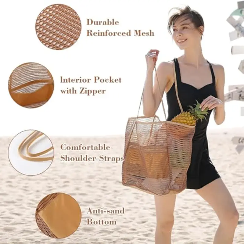 Borsa Spiaggia Donna, Famiglia Borsa Mare Impermeabile, Leggera Pieghevole Multitasche ad Ampia Borsa Mare, Beach Tote Bag Pieghevole Borsa da Viaggio, per Spiaggia Viaggio Vacanze miniatura 3