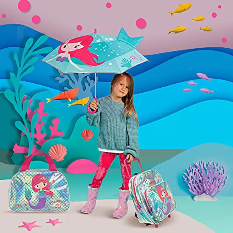 Borsa Sport Sirena Bimbe Argento Rosa con Tracolla - Borsone Palestra per Bambina Catarifrangente con Stelle - Sacca Sportiva per Bambine Viaggi Tempo Libero - 28x41, 5x21 cm - Perletti (Sirenetta) miniatura 3