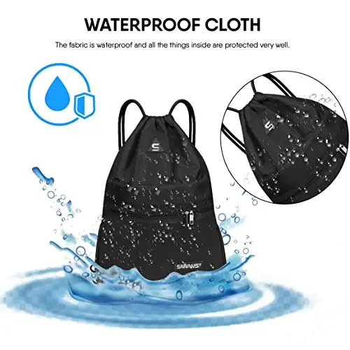 Borsa sportiva da palestra con coulisse Stringa impermeabile Tasca con cerniera Zaino per donne Uomini Kit da viaggio miniatura 3