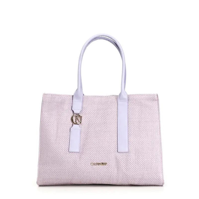 borsa squadrata con manici in tono e accessorio cafènoir glicine