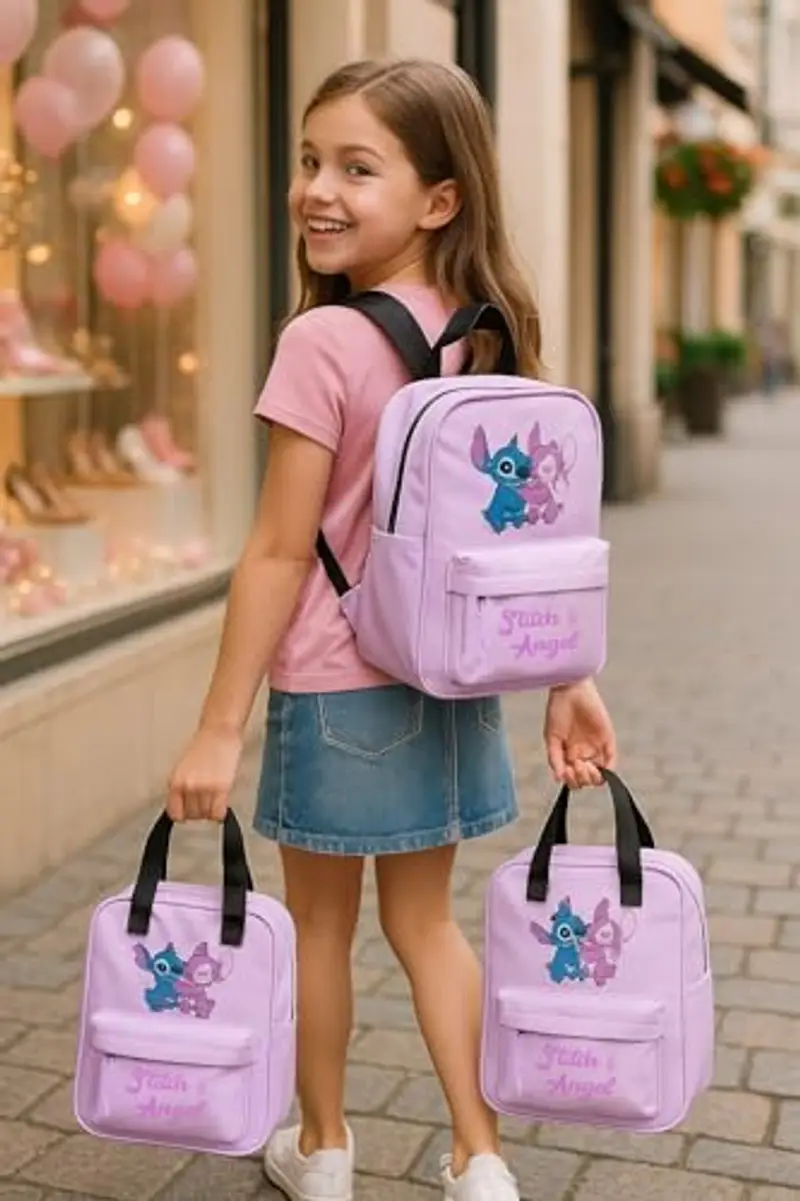 Borsa Stitch & Angel per Bambina – Borsetta Disney con Manici – Regalo per Ragazze – Accessorio Lilo & Stitch – Leggera e Resistente per Scuola o Tempo Libero miniatura 2