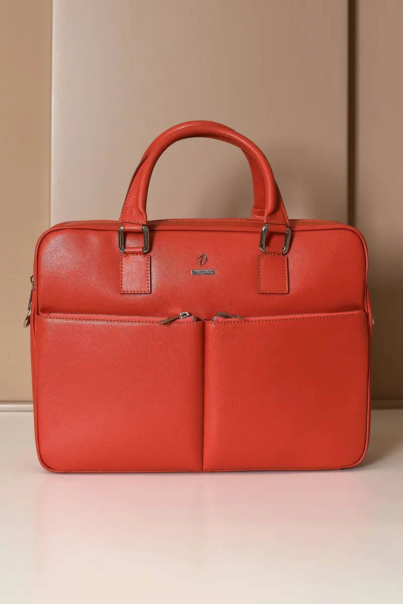 Borsa Ventiquattrore in pelle di vitello arancione saffiano doppia tasca D'Arienzo, Seleziona Taglia Unica, Colore Arancio