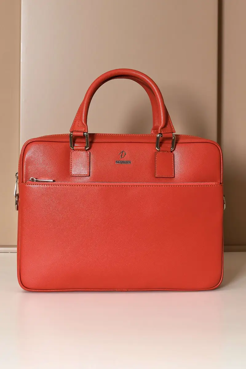 Borsa Ventiquattrore in pelle di vitello arancione saffiano tasca zip D'Arienzo, Seleziona Taglia Unica, Colore Arancio