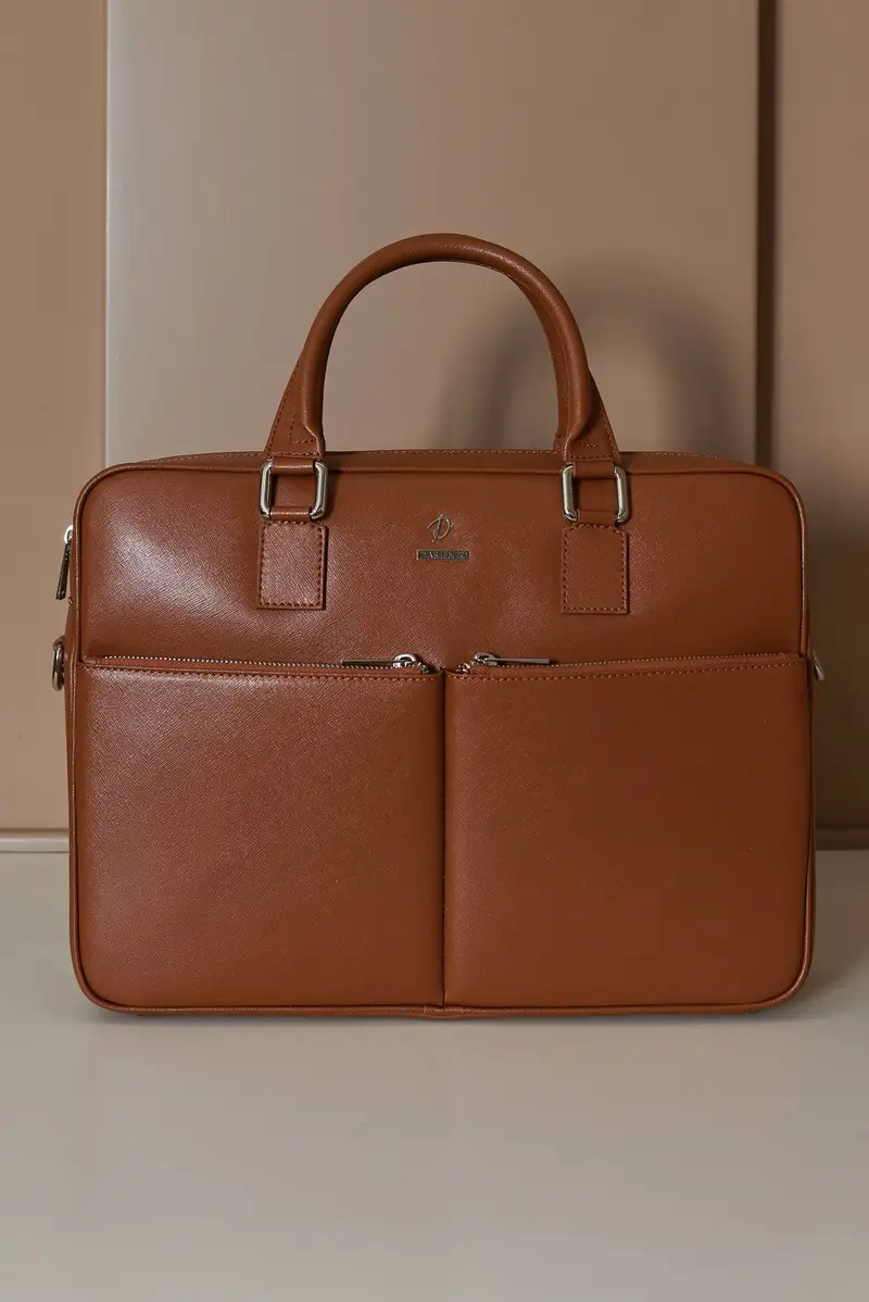 Borsa Ventiquattrore in pelle di vitello cuoio saffiano con doppia tasca D'Arienzo, Seleziona Taglia Unica, Colore Cuoio