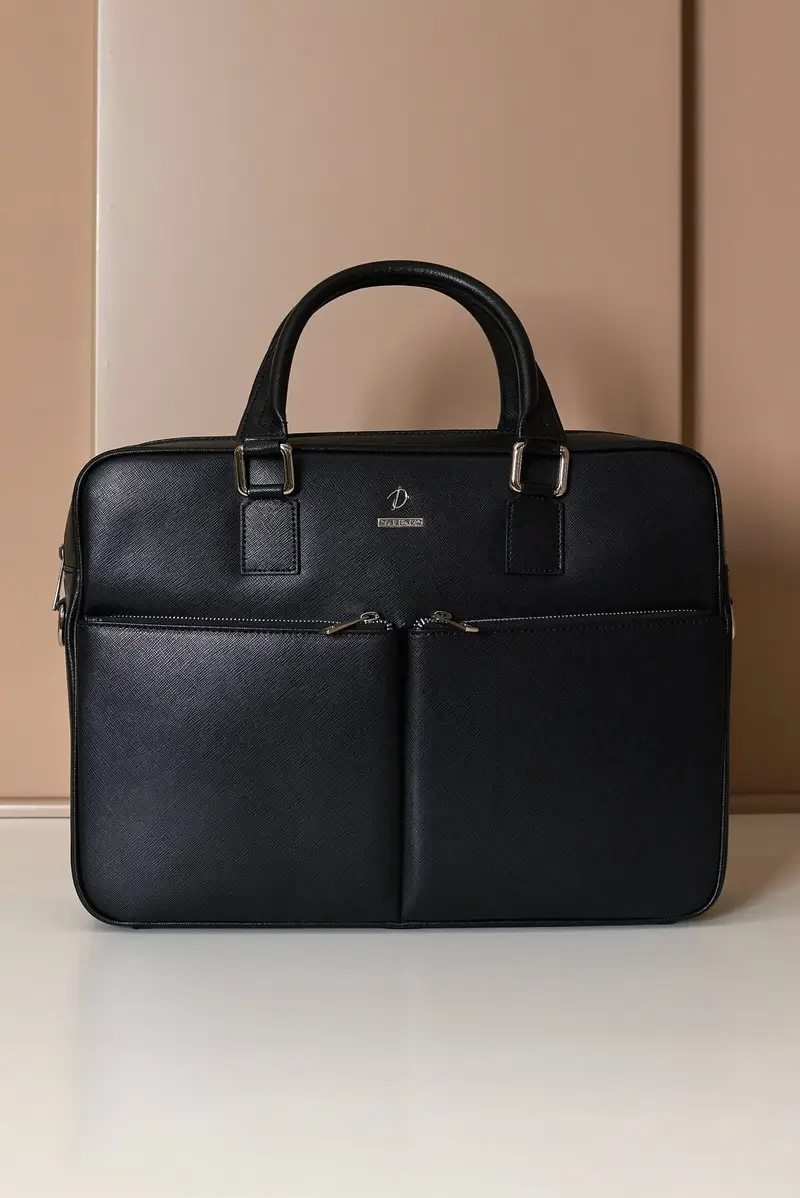 Borsa Ventiquattrore in pelle di vitello nera saffiano con doppia tasca D'Arienzo, Seleziona Taglia Unica, Colore Nero