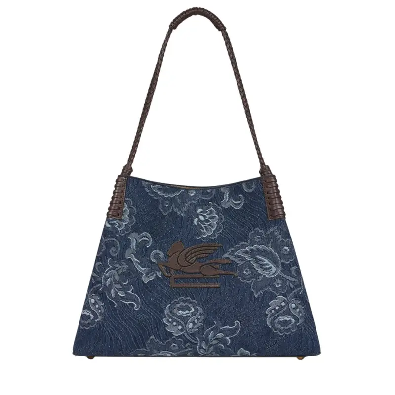 borse a spalla donna etro - shopping libra m denim jacquard - blu