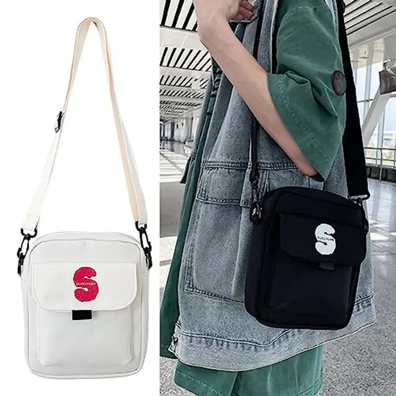 Borse A Tracota Per Spalla In Nylon Ragazzi Viaggiare Trasportando Cardina Quadrata Bianca/bianca Black Black Borse miniatura 2