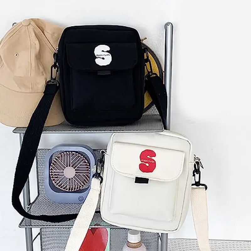 Borse A Tracota Per Spalla In Nylon Ragazzi Viaggiare Trasportando Cardina Quadrata Bianca/bianca Black Black Borse miniatura 3