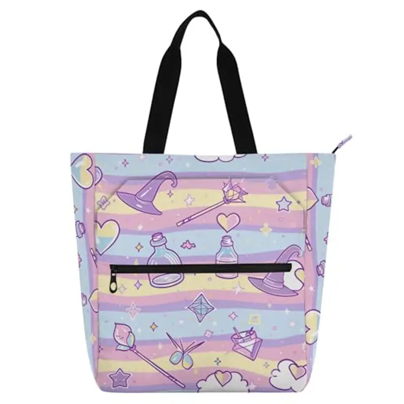 Borse decorative per bambini e adulti, pozione di strega, motivo fumetto arcobaleno, a righe, leggere, con cerniera, per scuola, lavoro, viaggi, arcobaleno mochilas para lectores