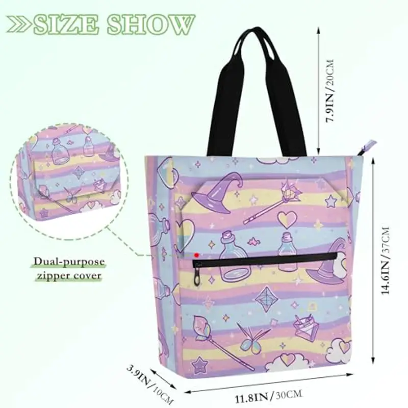 Borse decorative per bambini e adulti, pozione di strega, motivo fumetto arcobaleno, a righe, leggere, con cerniera, per scuola, lavoro, viaggi, arcobaleno mochilas para lectores miniatura 2