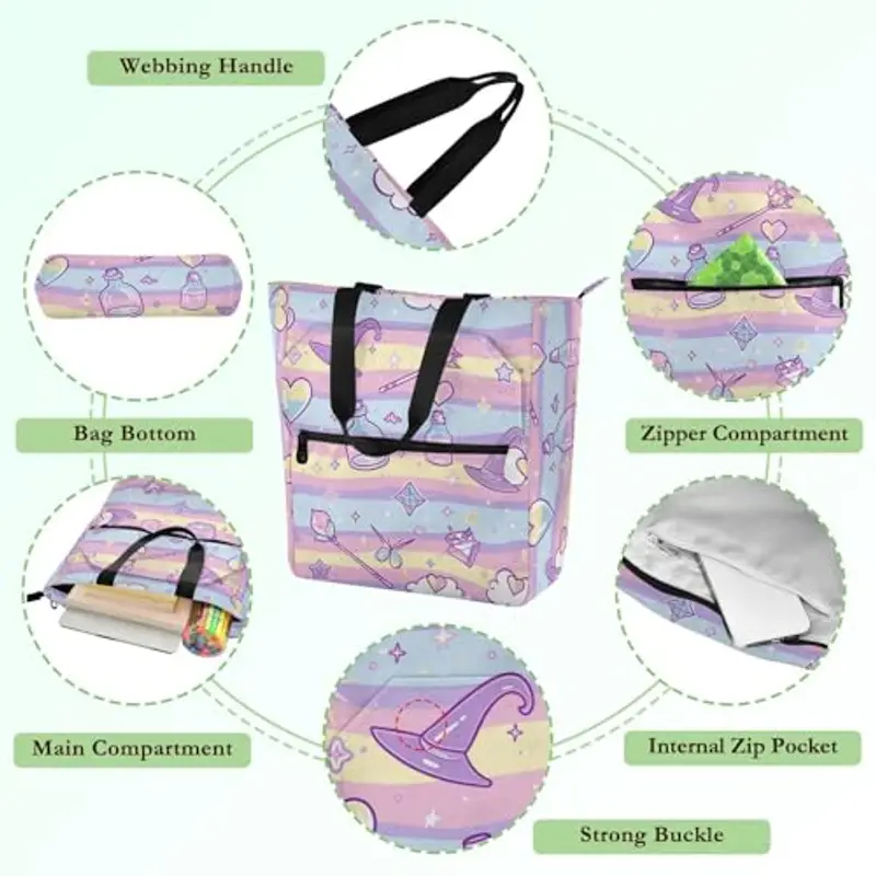 Borse decorative per bambini e adulti, pozione di strega, motivo fumetto arcobaleno, a righe, leggere, con cerniera, per scuola, lavoro, viaggi, arcobaleno mochilas para lectores miniatura 3