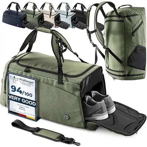 Borsone Palestra Training + Funzione Zaino, Scomparto per Scarpe e Bagnato | 40/60L Borsa Sportiva Viaggio Nuoto