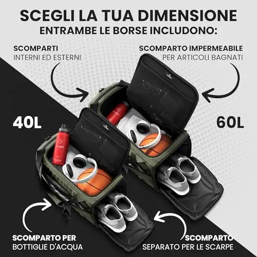 Borsone Palestra Training + Funzione Zaino, Scomparto per Scarpe e Bagnato | 40/60L Borsa Sportiva Viaggio Nuoto miniatura 2
