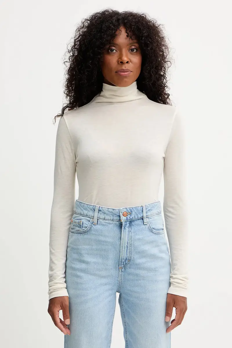 camicetta a maniche lunghe con lana colore beige 50550639