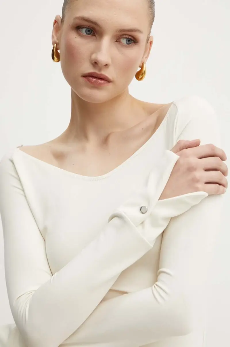 camicia a maniche lunghe donna colore beige miniatura 4