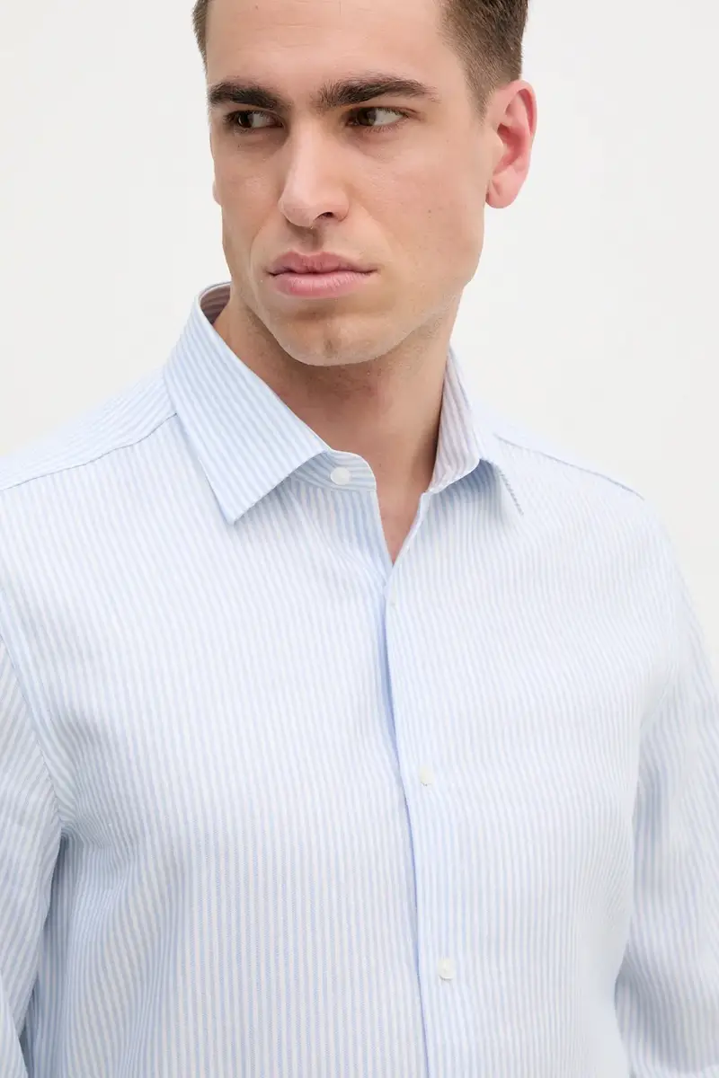 camicia di lino colore blu 50539206 miniatura 4