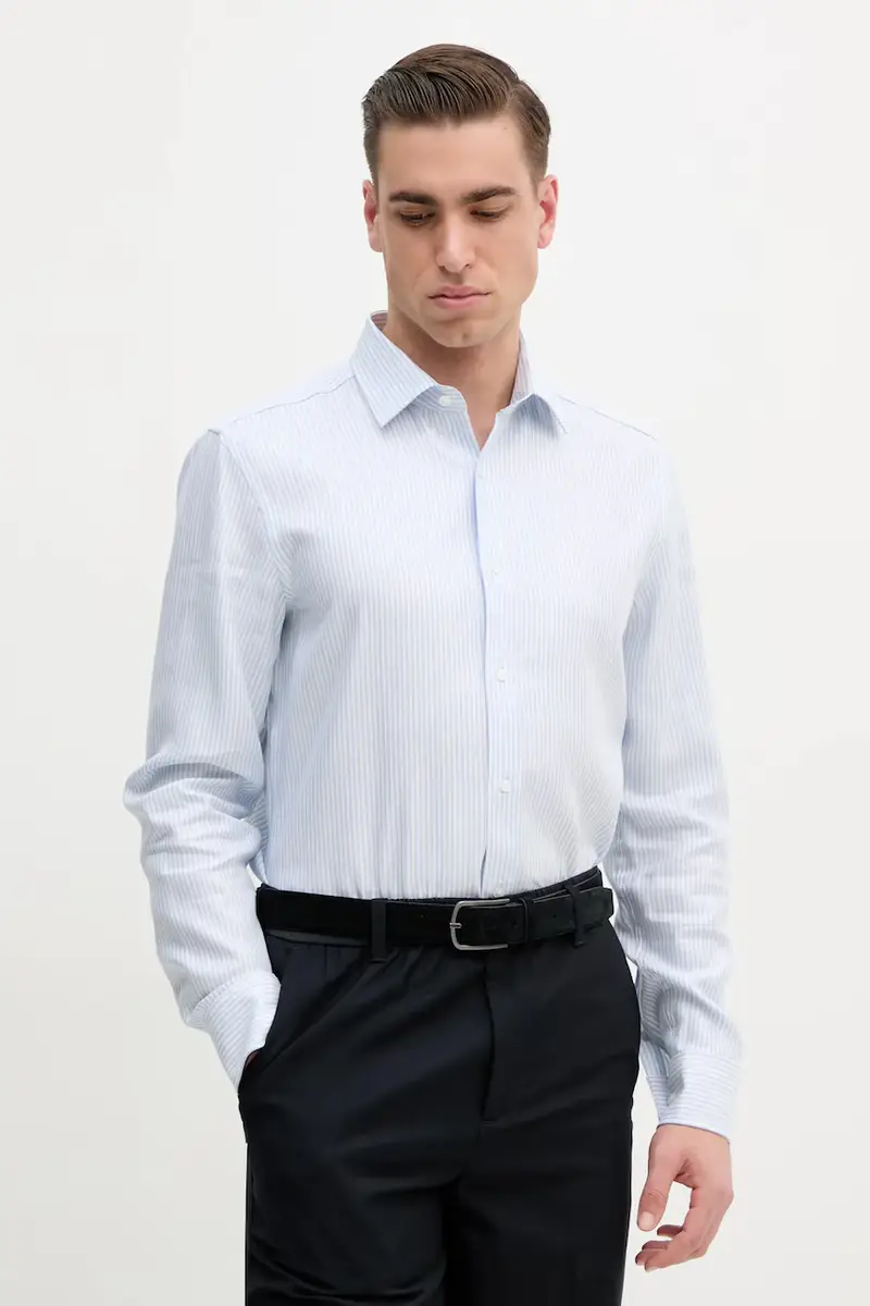 camicia di lino colore blu 50539206