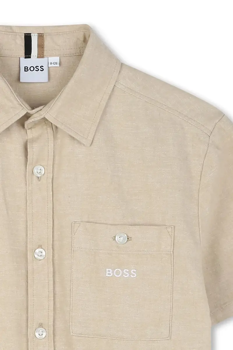 camicia di lino per bambini colore beige J52008 miniatura 3