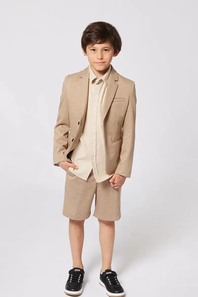 camicia di lino per bambini colore beige J52008 miniatura 4