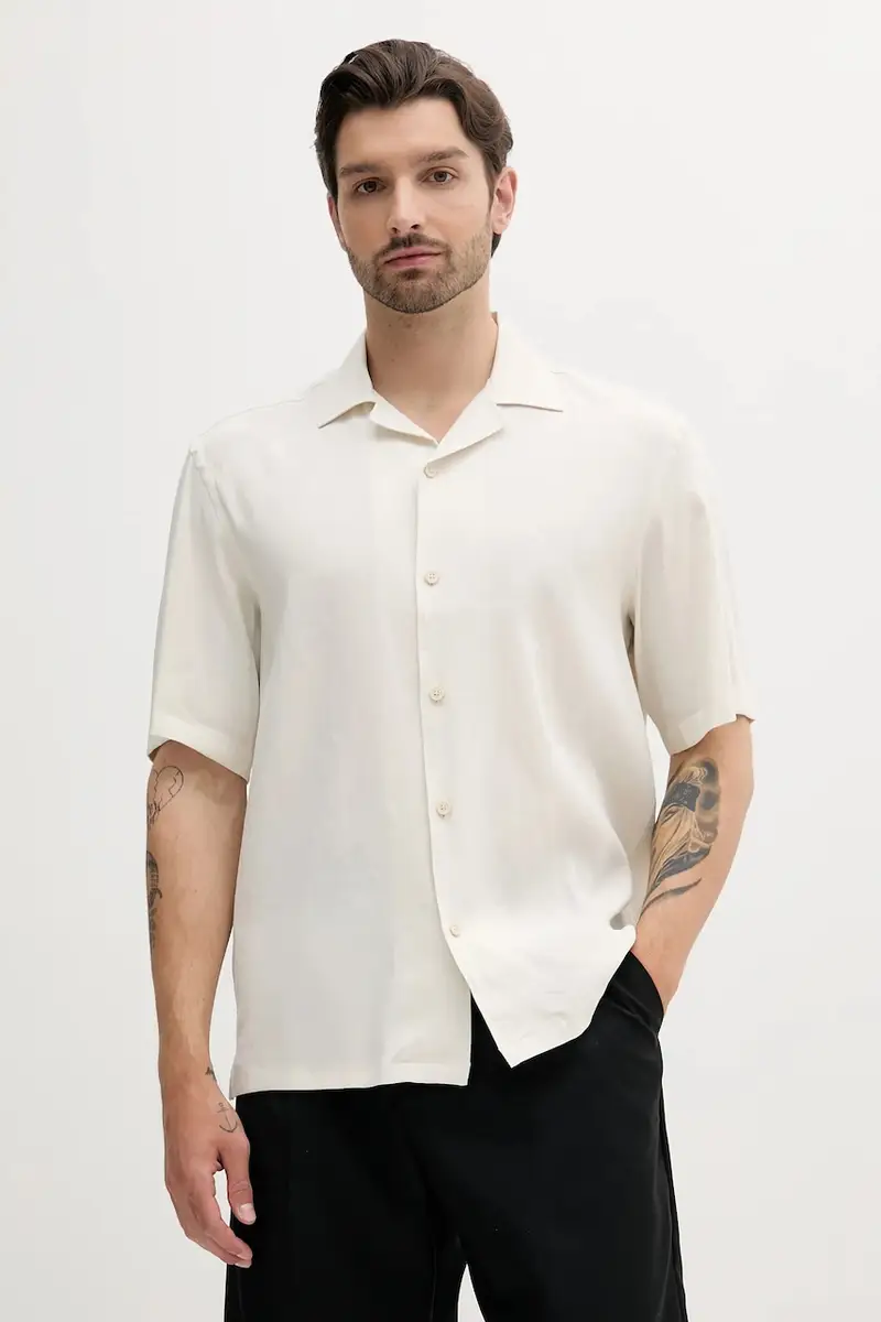 camicia di lino uomo colore beige 50539918