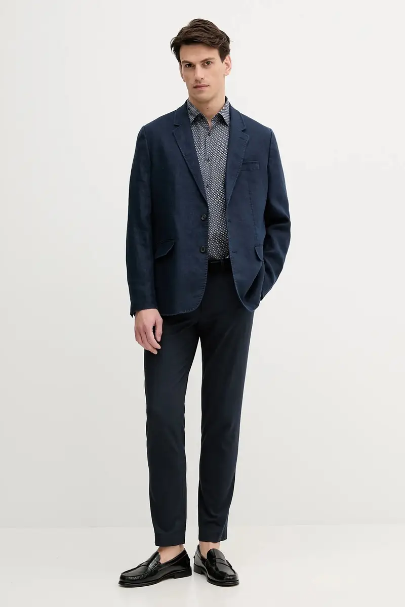 camicia di lino uomo colore blu navy 50539532 miniatura 2