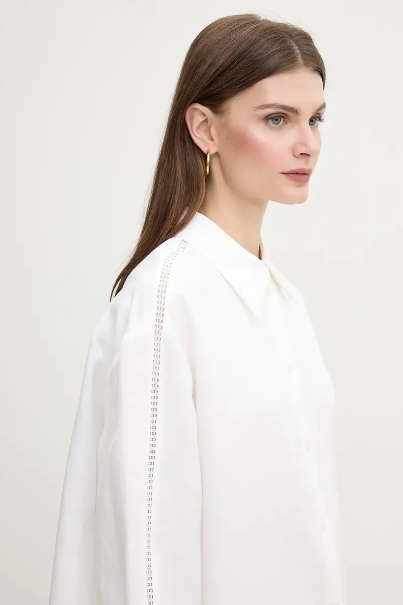 camicia in lino misto donna colore bianco 50535297 miniatura 4