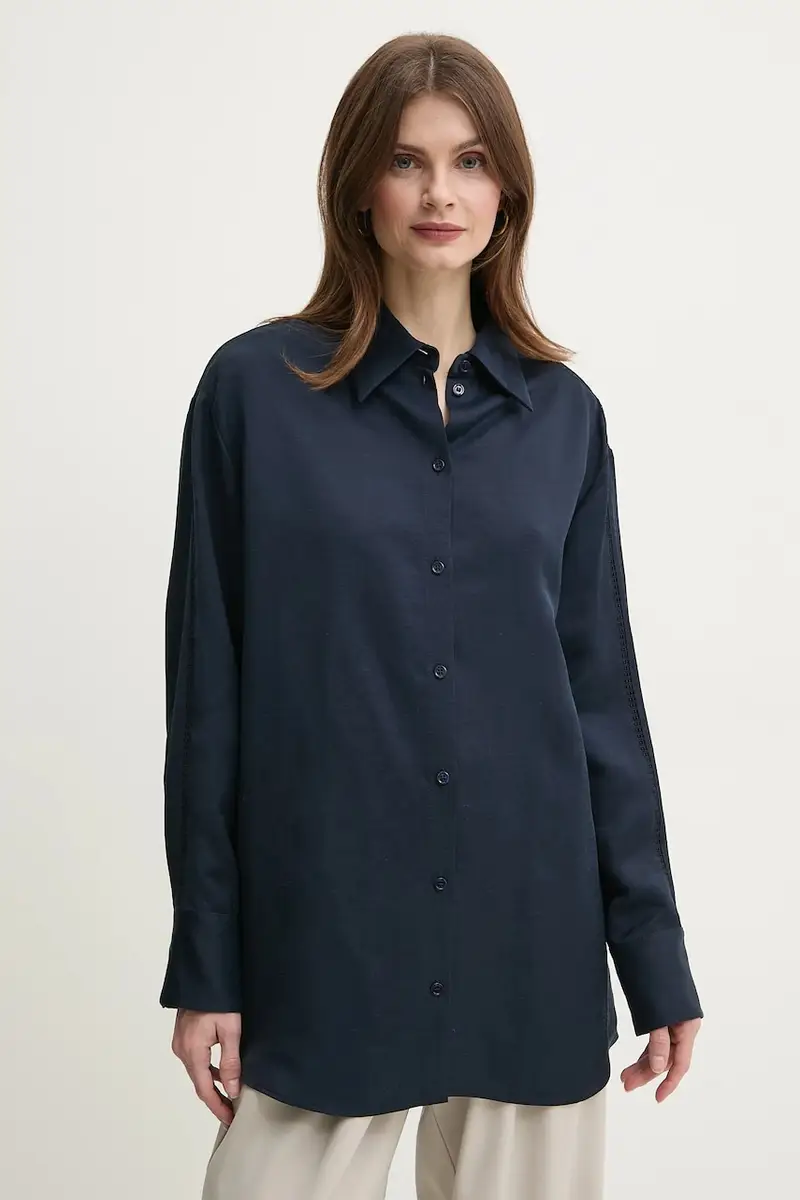 camicia in lino misto donna colore blu navy 50535297
