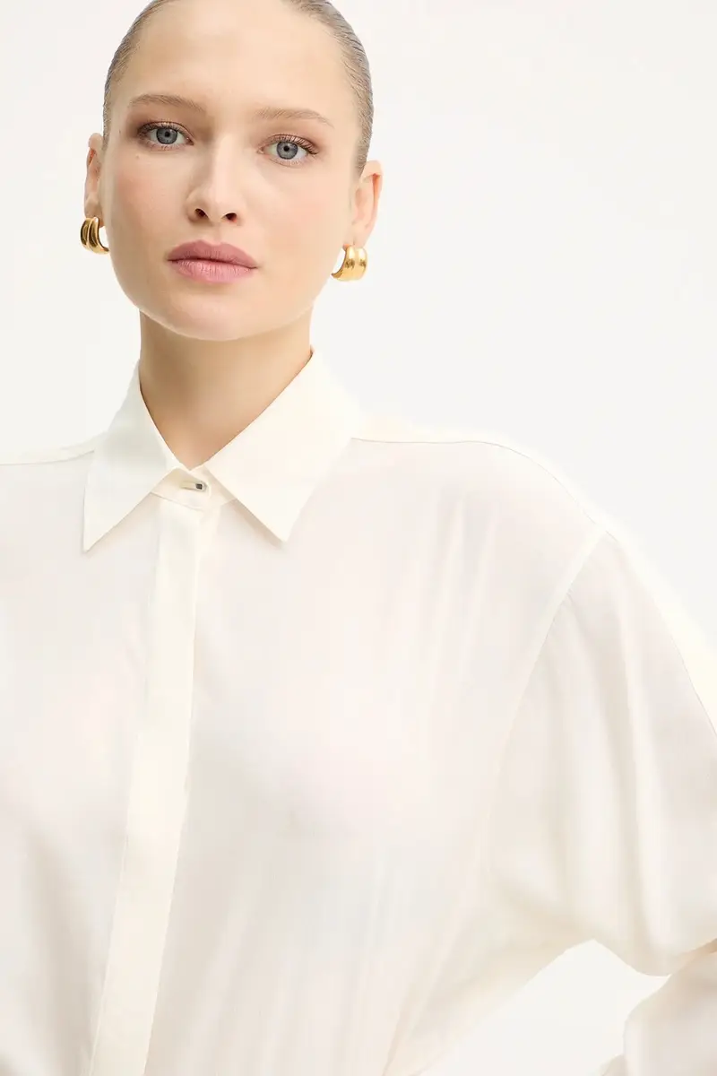 camicia in seta donna colore beige 50551961 miniatura 4